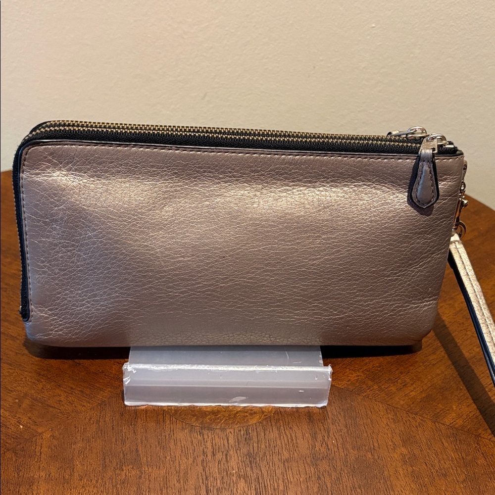 Coach  Double zip wristlet  pebbled Leather  gold metallic  long wallet 8”w
EUC - Picture 8 of 17